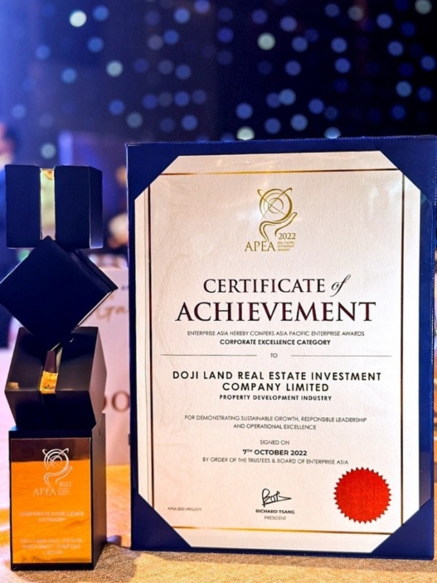 DOJI LAND được vinh danh giải thưởng “Corporate Excellence Award” – Doanh nghiệp xuất sắc châu Á