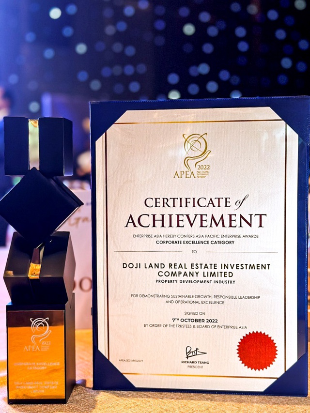 DOJI LAND được vinh danh giải thưởng "Corporate Excellence Award" – Doanh nghiệp xuất sắc Châu Á