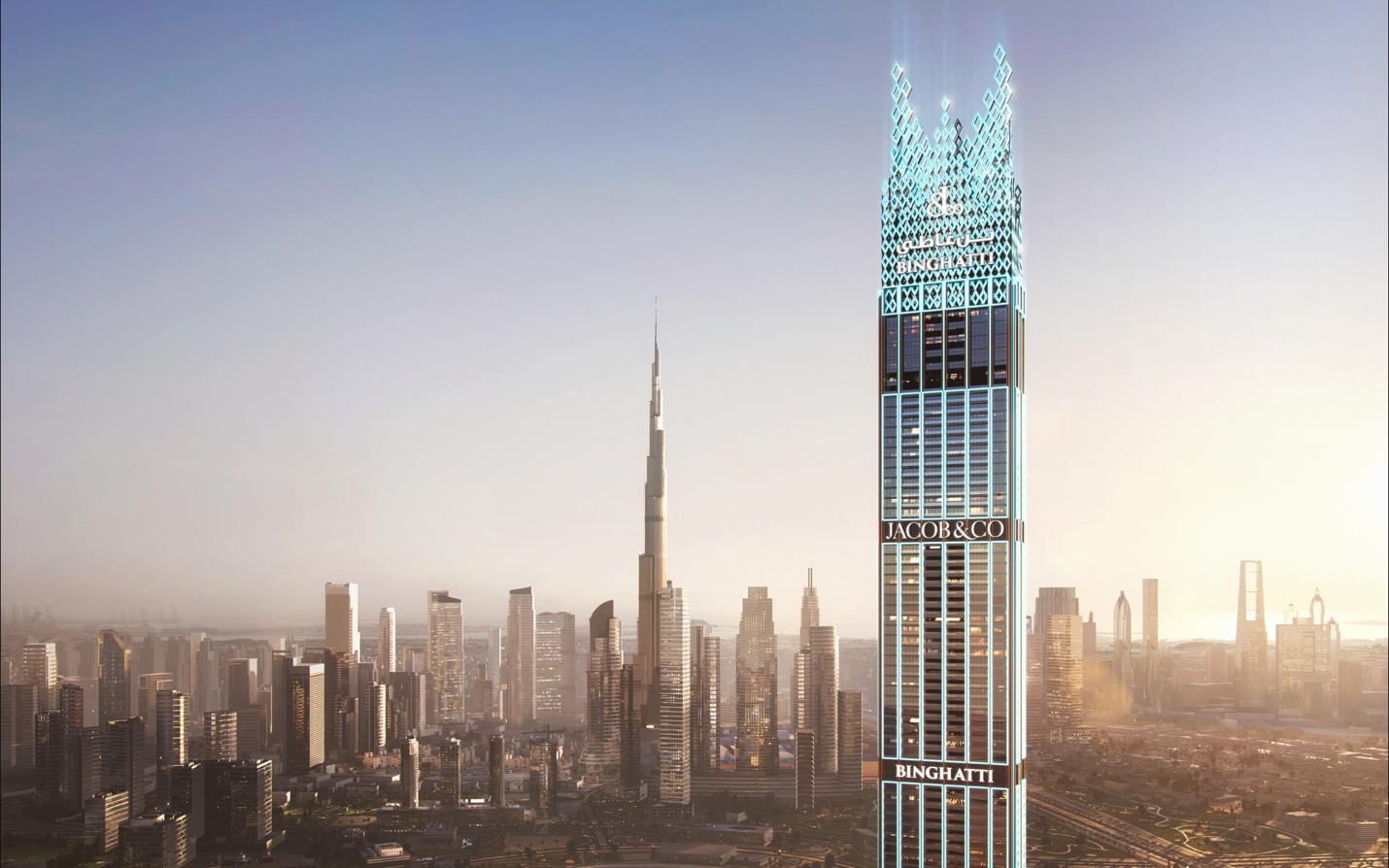 Tháp vương miện Burj Binghatti Jacob & Co Residences tại trung tâm Dubai sở hữu chiều cao nổi bật và vẻ đẹp ấn tượng