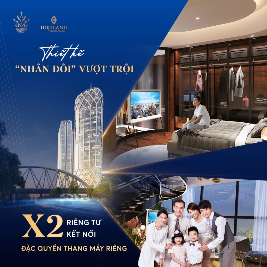Căn hộ 3-3,5PN thiết kế 2 tầng sở hữu tọa độ cao và diện tích rộng nhất bảng hàng căn hộ tại Diamond Crown Hai Phong
